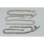 THREE LATE 19TH TO EARLY 20TH CENTURY SILVER ALBERT CHAINS, all of curb link designs, two with
