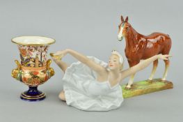 A ROYAL DOULTON HORSE, 'Merely a Minor' HN2571, Wallendorf ballerina and Imari pattern urn, height