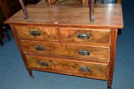 AN EDWARDIAN WALNUT CHEST, of two short and two long drawers (sd)