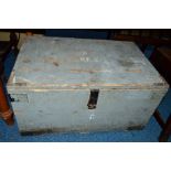 A PAINTED PINE METAL BANDED TOOL CHEST