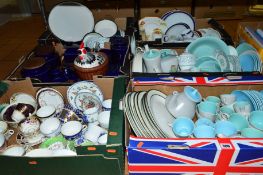 SIX BOXES TEA/DINNERWARES, to include Poole pottery, Hornsea, Aynsley, Coalport, Worcester, etc