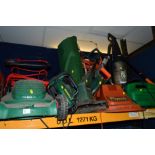 A QUANTITY OF GARDEN ELECTRICALS, to include lawn mowers, two hedgecutters, a strimmer, two