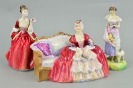 THREE ROYAL DOULTON FIGURES, 'Spring' HN2085 (small hairline to neck), 'Belle o'the Ball' HN1997 and