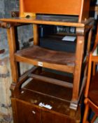 A NARROW WALNUT MONKS CHAIR, with upholstered seat