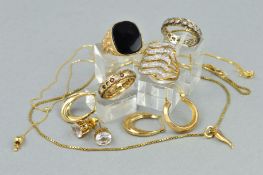 A MISCELLANEOUS COLLECTION OF JEWELLERY, to include two dainty 9ct gold pendant and chain sets,