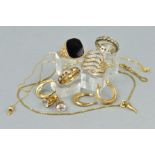 A MISCELLANEOUS COLLECTION OF JEWELLERY, to include two dainty 9ct gold pendant and chain sets,