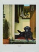 NIGEL HEMMING (BRITISH 1957) 'FRIENDS REUNITED' a limited edition print 204/300 of a black labrador,