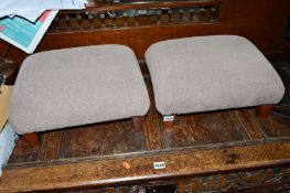 A PAIR OF UPHOLSTERED RECTANGULAR FOOTSTOOLS
