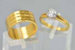 TWO RINGS, to include a mid to late 20th Century diamond single stone ring, estimated modern round