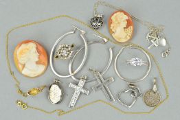 A SELECTION OF MAINLY SILVER JEWELLERY, to include a diamond set double heart pendant, two loose