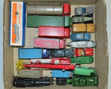 A QUANTITY OF UNBOXED AND ASSORTED PLAYWORN DIECAST VEHICLES, majority 1950's Dinky Toys, to include