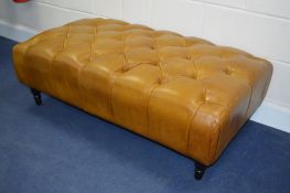 A MODERN BUTTONED TAN LEATHER RECTANGULAR FOOTSTOOL, approximate size width 121cm x depth 73cm x