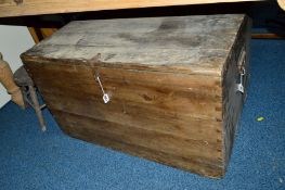 AN EARLY 20TH CENTURY STAINED PINE TOOL CHEST, approximate size width 85cm x depth 61cm x height