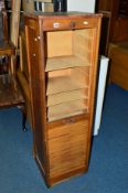 A 20TH CENTURY OAK ROLL FRONT FILING CABINET, approximate width 41.5cm x height 142cm x depth