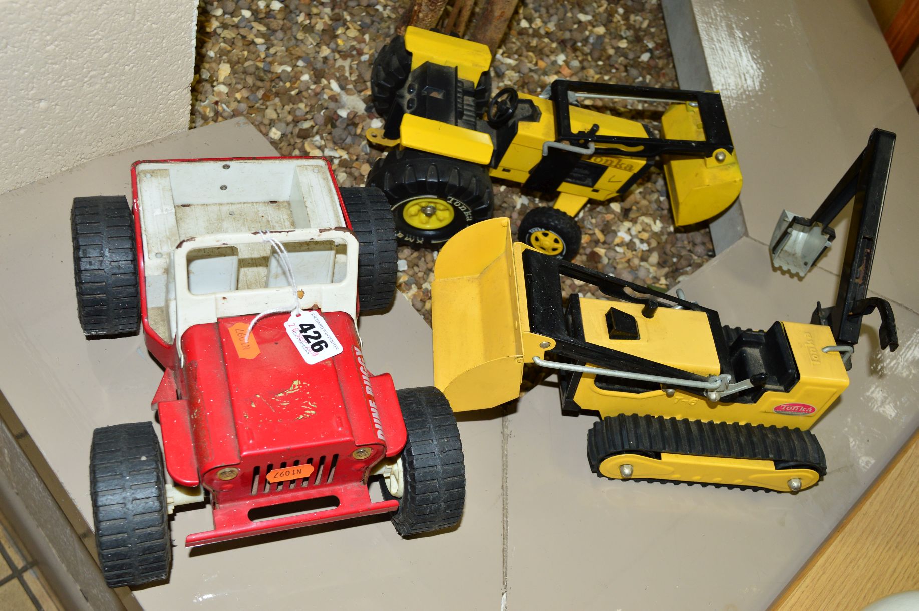 THREE UNBOXED PLAYWORN TONKA TOYS, to include Dine Buggy Jeep (3)