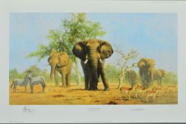 DAVID SHEPHERD (1931-2017) 'AFRICAN LANDSCAPE', a limited edition print of elephants and zebras, etc