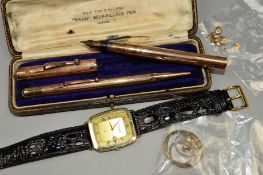 A SELECTION OF ITEMS, to include a matching fountain pen and retractable pencil with engine turned