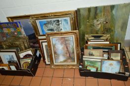 A LARGE QUANITY OF PICTURES AND PRINTS etc, to include an oil by Ann Challis Hodges of Ponies,