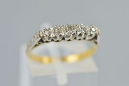 A FIVE STONE DIAMOND RING, designed as five graduated single cut diamonds, stamped 18ct Plat, ring