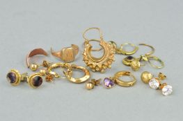 A MISCELLANEOUS COLLECTION OF EARRINGS, to include garnet, amethyst and Blue John gem set and