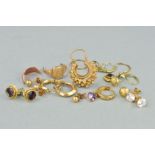 A MISCELLANEOUS COLLECTION OF EARRINGS, to include garnet, amethyst and Blue John gem set and