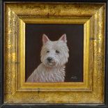 JOHN SILVER (BRITISH CONTEMPORARY), 'Westie Pup', oil on board of a West Highland Terrier, signed