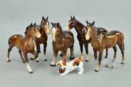 FOUR BESWICK BROWN HORSES, 'Stocky Jogging Mare', 2nd version, No855, two 'Imperial', No1557 and '