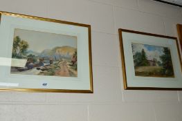 A PAIR OF VICTORIAN WATERCOLOUR PAINTINGS, the first of a drover driving his cattle across a
