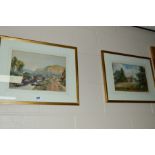 A PAIR OF VICTORIAN WATERCOLOUR PAINTINGS, the first of a drover driving his cattle across a
