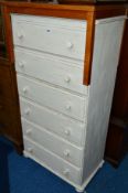 A TALL PAINTED CHEST, of six drawers, approximate size width 75cm x depth 42cm x height 138cm