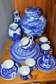 VARIOUS BLUE AND WHITE CERAMICS, to include large ginger jar, Adderley ware 'Old Willow' teawares,