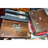 A MOTHER OF PEARL INLAID WRITING SLOPE, (slope needs refitting), another work box (distressed),