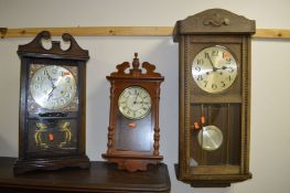 MID 20TH CENTURY OAK CASED WALL CLOCK, modern wall clock and a modern mantel clock (3) (2 winding