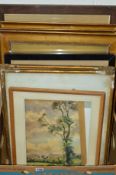 A SMALL QUANTITY OF PICTURES AND PRINTS, to include three watercolour paintings by E.J.B.Evans (