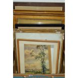 A SMALL QUANTITY OF PICTURES AND PRINTS, to include three watercolour paintings by E.J.B.Evans (