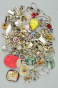 A SELECTION OF MAINLY SILVER JEWELLERY, to include a sponge coral pendant, a carnelian pendant, a