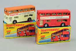 TWO BOXED MATCHBOX BUSES, 'The Londoner' No.17, one red advertising 'Impel 73 Trade Fair' the