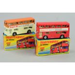 TWO BOXED MATCHBOX BUSES, 'The Londoner' No.17, one red advertising 'Impel 73 Trade Fair' the