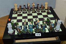 AS NOVELTY CHESS SET AND BOARD WITH DRAWER, shaped as Braveheart characters