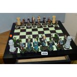 AS NOVELTY CHESS SET AND BOARD WITH DRAWER, shaped as Braveheart characters