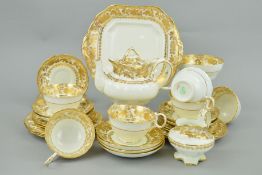 HAMMERSLEY & CO TEAWARES, gilt decorated on a white ground, to include teapot, milk jug (reglued