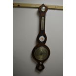 A GEORGIAN MAHOGHANY AND SATINWOOD INLAID BANJO BAROMETER, marked G.Taroni, Leek, approximate height