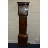 A GEORGE III OAK LONGCASE CLOCK, 8 day movement, brass dial with Roman numerals, subsidiary date