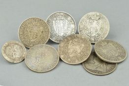 EIGHT VICTORIAN COINS, to include seven half crowns dating between 1894 and 1899, together with