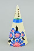 CLARICE CLIFF FOR NEWPORT POTTERY, a blue 'Marguerite' conical sugar sifter, black backstamp, height