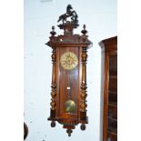 A VICTORIAN WALNUT VIENNA REGULATOR WALL CLOCK, 8 day movement, enamel circular dial with Roman