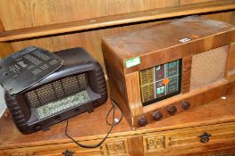 A STRAD MODEL S11 BAKELITE RADIO (distressed) and a walnut cased radio (2)
