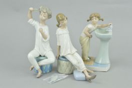 THREE LLADRO FIGURES, 'Clean Up Time' No.4838 (girl at sink), girl with Mothers Shoe No.1084 and a