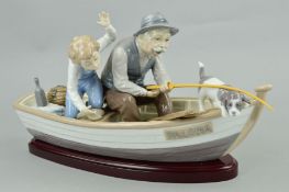 A LARGE LLADRO FIGURE GROUP, 'Fishing With Gramps' No.5215, depicting gentleman and boy in a boat