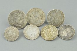 SEVEN COINS, to include two Victorian coins for 1889 and 1898, a George IV and two George V coins,